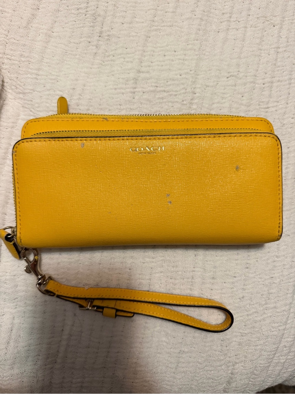 COACH Yellow Leather Zip Wristlet Wallet with Removable Strap